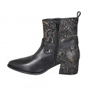Bottine à bout pointu pour femmes avec fermeture éclair et boucle en daim imprimé bronce et cuir noir talon 5 - Pointures disponibles:  32, 33, 42, 43, 45