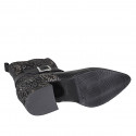 Botines a punta para mujer con hebilla y cremallera en gamuza imprimida bronce y piel negra tacon 5 - Tallas disponibles:  32, 33, 42, 43, 45