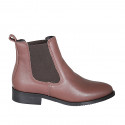 Woman's low ankle boot with elastic bands in brown leather heel 3 - Available sizes:  44, 45