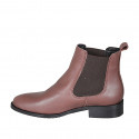 Woman's low ankle boot with elastic bands in brown leather heel 3 - Available sizes:  44, 45