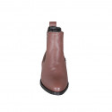Woman's low ankle boot with elastic bands in brown leather heel 3 - Available sizes:  44, 45