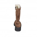 Woman's boot with zippers in cognac brown suede heel 5 - Available sizes:  33, 35, 42