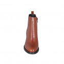 Woman's ankle boot with zipper and elastic band in cognac brown leather heel 6 - Available sizes:  42, 43, 44