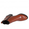 Bottines pour femmes avec fermeture éclair et elastique en cuir cognac talon 6 - Pointures disponibles:  42, 43, 44