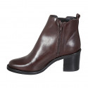 Woman's ankle boot with zipper and elastic band in brown leather heel 6 - Available sizes:  32, 43, 44, 45