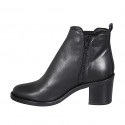 Woman's ankle boot with zipper and elastic band in black leather heel 6 - Available sizes:  32, 45