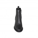 Woman's ankle boot with zipper and elastic band in black leather heel 6 - Available sizes:  32, 45