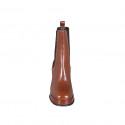 Woman's ankle boot in cognac brown leather with elastic bands and platform heel 8 - Available sizes:  42