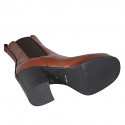 Woman's ankle boot in cognac brown leather with elastic bands and platform heel 8 - Available sizes:  42