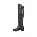 Woman's over-the-knee boot in black elastic material and leather with half zipper heel 5 - Available sizes:  32, 33, 34