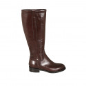 Bota para mujer en piel marron con cremallera tacon 3 - Tallas disponibles:  33, 44