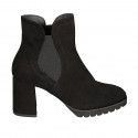 Bottines avec fermeture éclair et elastique pour femmes en daim noir talon 7 - Pointures disponibles:  32, 33, 44, 45