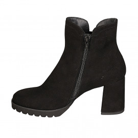 Bottines avec fermeture éclair et elastique pour femmes en daim noir talon 7 - Pointures disponibles:  32, 33, 44, 45 2
