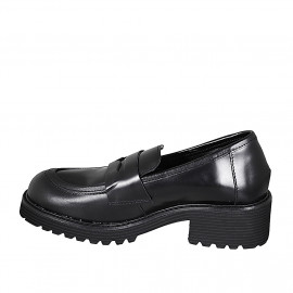 Mocassin pour femmes en cuir brossé noir talon 5 - Pointures disponibles:  45 2