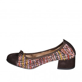 Ballerine avec noeud et bout droit pour femmes en daim marron et tissu multicouleur talon 4 - Pointures disponibles:  42 2