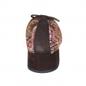Bailarina para mujer en gamuza marron y tejido multicolor con puntera y moño tacon 4 - Tallas disponibles:  42