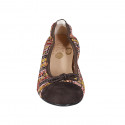 Woman's ballerina with bow and captoe in brown suede and multicolored fabric heel 4 - Available sizes:  42