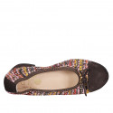 Woman's ballerina with bow and captoe in brown suede and multicolored fabric heel 4 - Available sizes:  42