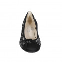 Ballerine avec noeud et bout droit pour femmes en daim noir et tissu blanc et noir talon 4 - Pointures disponibles:  42, 44