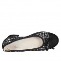 Ballerine avec noeud et bout droit pour femmes en daim noir et tissu blanc et noir talon 4 - Pointures disponibles:  42, 44