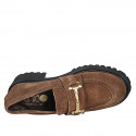 Mocassin pour femmes en daim cognac avec accessoire talon 5 - Pointures disponibles:  32, 43