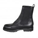 Woman's high ankle boot with elastic bands in black leather heel 3 - Available sizes:  33, 45