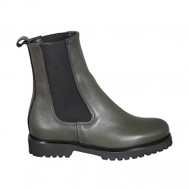 Woman's high ankle boot in green leather with elastic bands heel 3 - Available sizes: 44