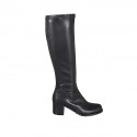 Bottes au genou pour femmes en cuir et matériau élastique noir avec fermeture éclair talon 6 - Pointures disponibles:  33