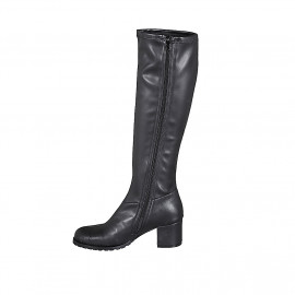 Woman's knee-high boot in black elastic material and leather with zipper heel 6 - Available sizes:  32 2