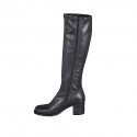 Bottes au genou pour femmes en cuir et matériau élastique noir avec fermeture éclair talon 6 - Pointures disponibles:  33
