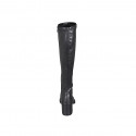 Bottes au genou pour femmes en cuir et matériau élastique noir avec fermeture éclair talon 6 - Pointures disponibles:  33