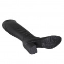 Bottes au genou pour femmes en cuir et matériau élastique noir avec fermeture éclair talon 6 - Pointures disponibles:  33
