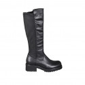 Woman's boot with zipper in black leather and elastic material heel 5 - Available sizes:  45
