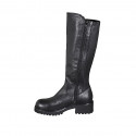Woman's boot with zipper in black leather and elastic material heel 5 - Available sizes:  45