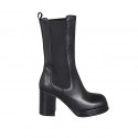 Woman's high ankle boot in black leather with elastic bands and platform heel 8 - Available sizes:  32, 43