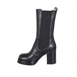 Bottines hautes pour femmes en cuir noir avec élastiques et plateforme talon 8 - Pointures disponibles:  42, 43 2