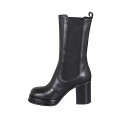Woman's high ankle boot in black leather with elastic bands and platform heel 8 - Available sizes:  32, 43