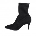 Bottines à bout pointu pour femmes en daim et matériau élastique noir talon 7 - Pointures disponibles:  33, 42, 43, 46