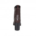Woman's ankle boot with squared tip, zipper and platform in brown leather heel 8 - Available sizes:  42