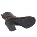 Woman's ankle boot with squared tip, zipper and platform in brown leather heel 8 - Available sizes:  42