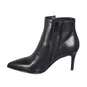 Woman's pointy ankle boot in black leather with elastic and zipper heel 7 - Available sizes:  46