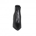 Woman's pointy ankle boot in black leather with elastic and zipper heel 7 - Available sizes:  46