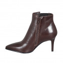 Woman's pointy ankle boot in brown leather with elastic and zipper heel 7 - Available sizes:  32, 42, 43, 44