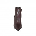 Woman's pointy ankle boot in brown leather with elastic and zipper heel 7 - Available sizes:  32, 42, 43, 44
