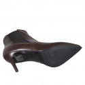 Woman's pointy ankle boot in brown leather with elastic and zipper heel 7 - Available sizes:  32, 42, 43, 44
