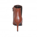 Woman's pointy ankle boot in cognac brown leather with elastic and zipper heel 7 - Available sizes:  32, 42, 43, 44, 46