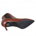 Woman's pointy ankle boot in cognac brown leather with elastic and zipper heel 7 - Available sizes:  32, 42, 43, 44, 46