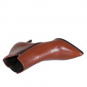 Woman's pointy ankle boot in cognac brown leather with elastic and zipper heel 7 - Available sizes:  32, 42, 43, 44, 46
