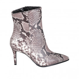 Woman's pointy ankle boot with zipper in multicolored printed leather heel 7 - Available sizes: 42, 44