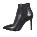 Woman's pointy ankle boot with elastic bands in black leather with heel 10 - Available sizes:  32, 33, 42, 44